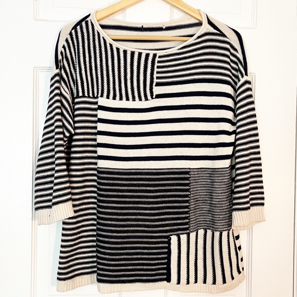 Vintage Striped Navy and White Sweater Womens Medium Nautical Crewneck Sweater